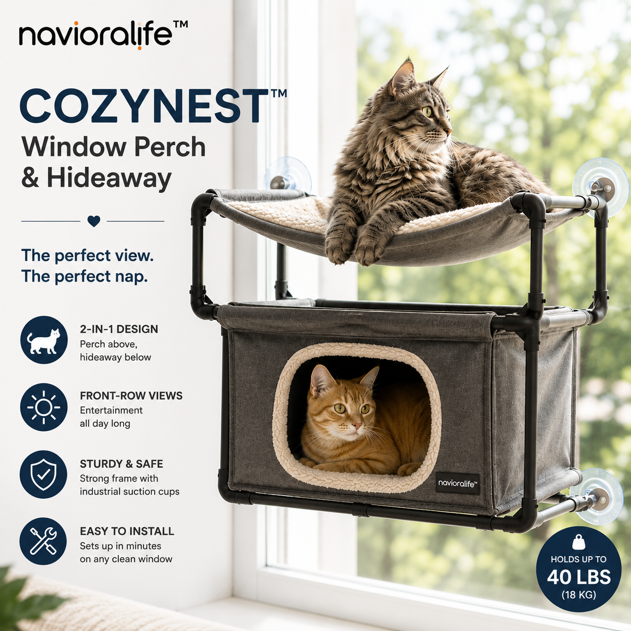 navioralife™ CozyNest Window Perch & Hideaway for Cats