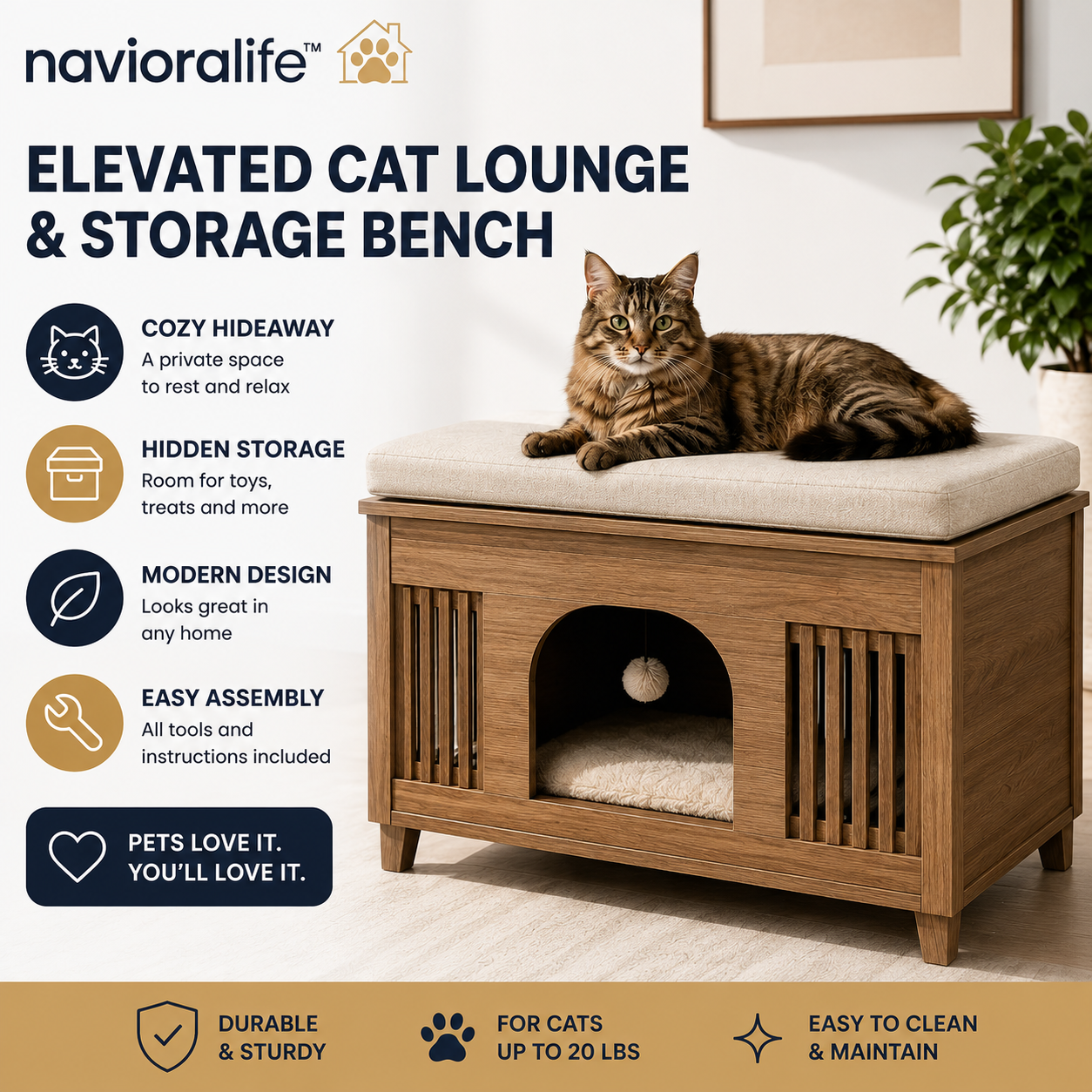 navioralife™ HavenNes Elevated Cat Lounge & Storage Bench